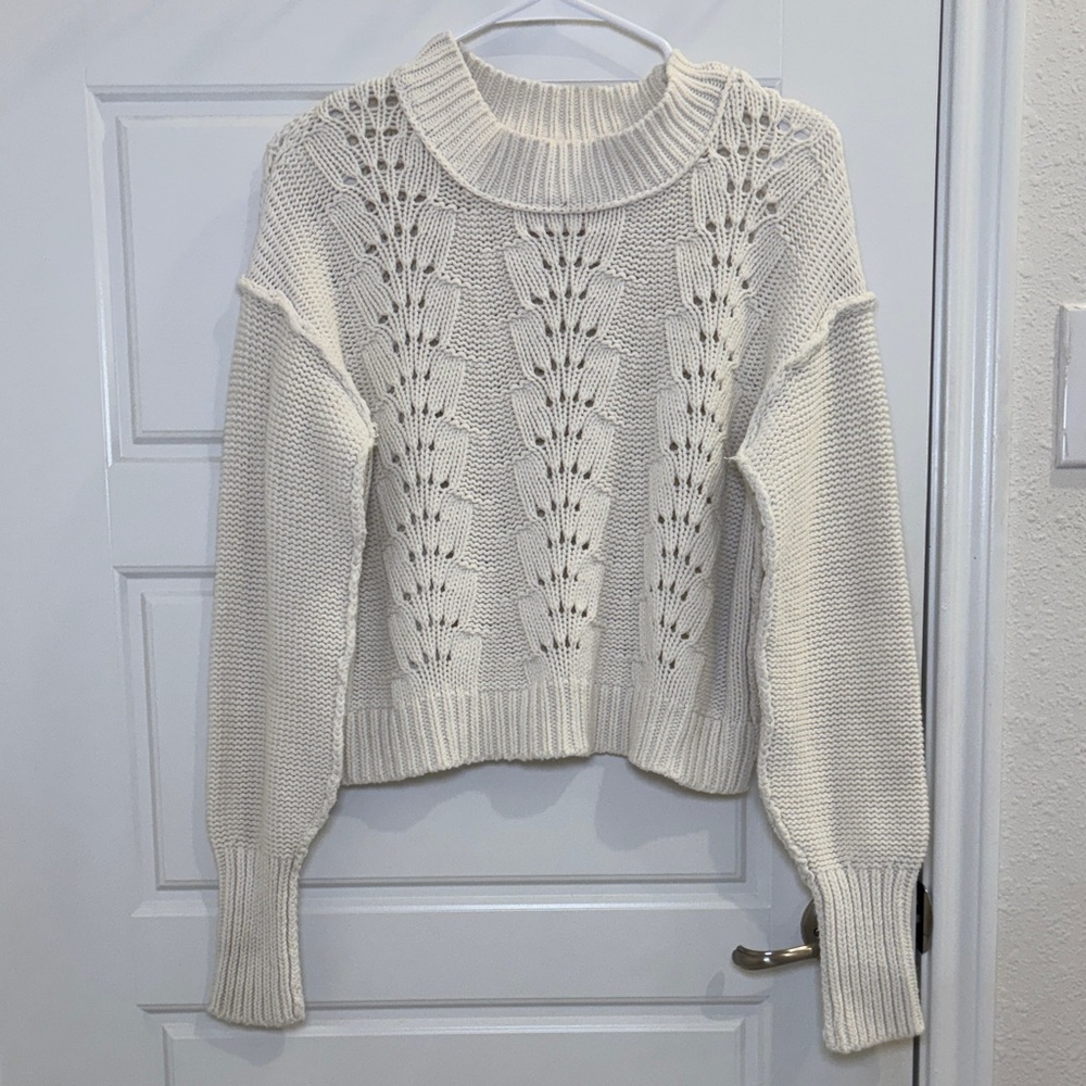 Free People Cream Knit Sweater Cropped Chunky Cotton Blend Boho Cozy Small - Picture 1 of 4